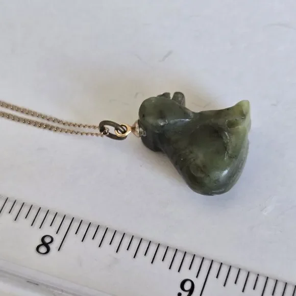 Vintage Carved Nephrite Jade Animal Pendant Necklace 1/20 12K Gold Filled Chain - Picture 11 of 16